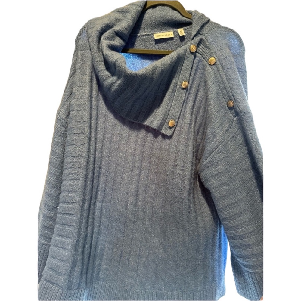Rafaella Faux Leather Trim Cowl Neck Sweater with Buttons